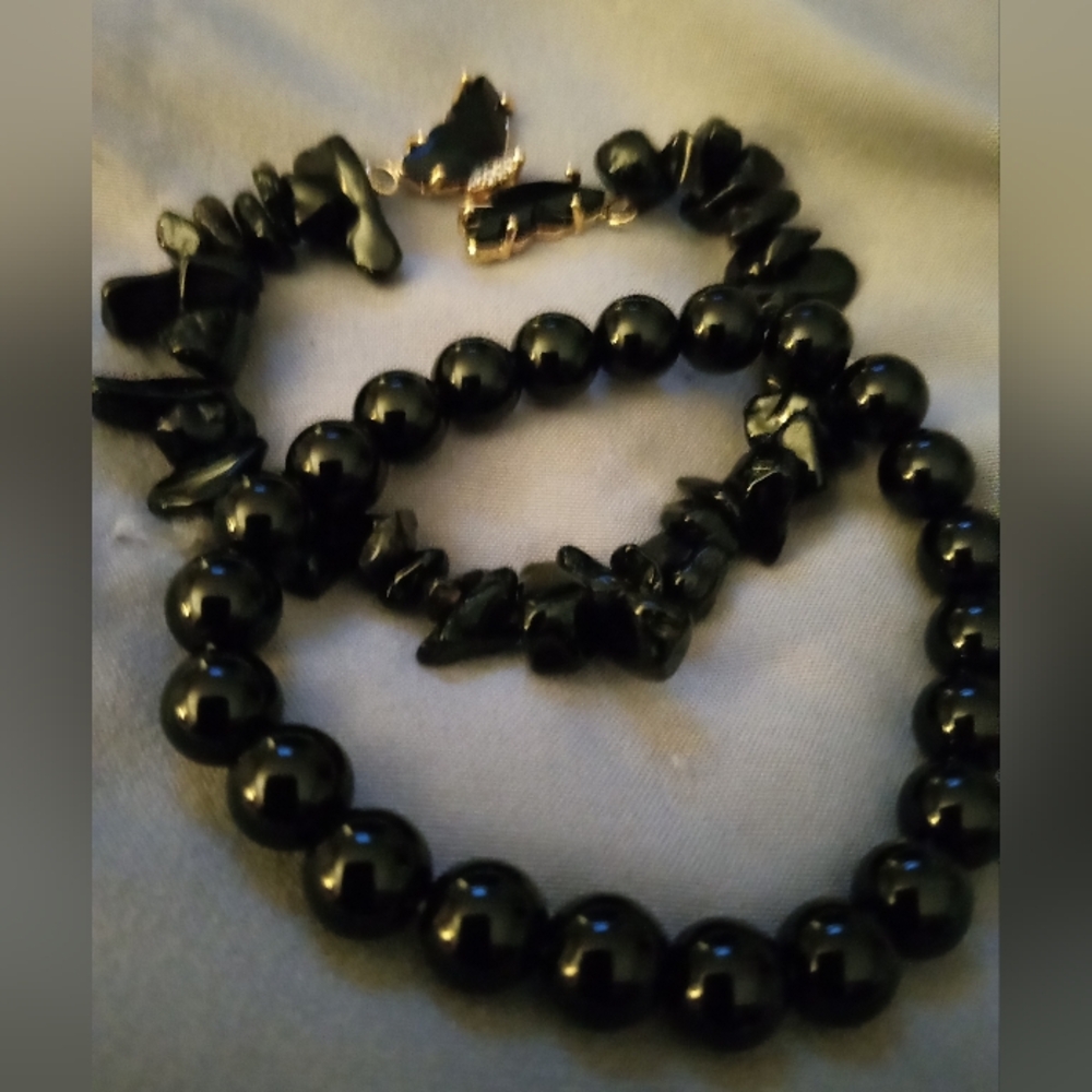 GENUINE ONYX BUTTERFLY BRACELET SET OF TWO FITS 6-8 IN FACETED BUTTERFLY